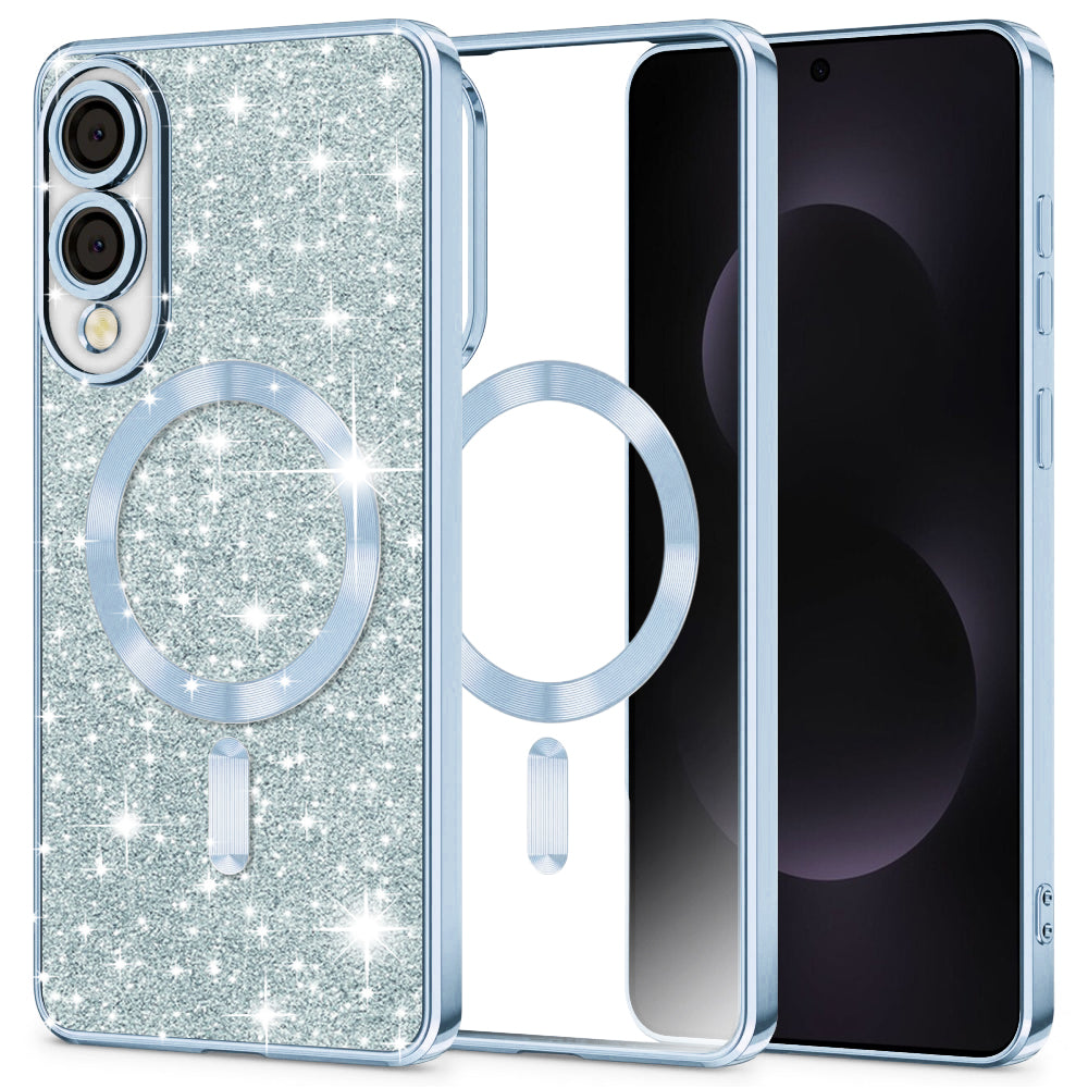 Husa de protectie Techsuit Luxury Glitter MagSafe compatibil cu Samsung Galaxy S25 Edge, Albastru Deschis