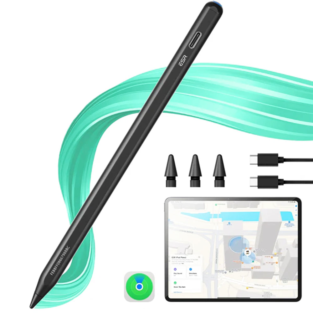 Stylus ESR Stylus Pen Geo (6C00601), for iPad, Magnetic Attachment, Bluetooth, Type-C, Palm Rejection, Tilt Sensitivity, Negru
