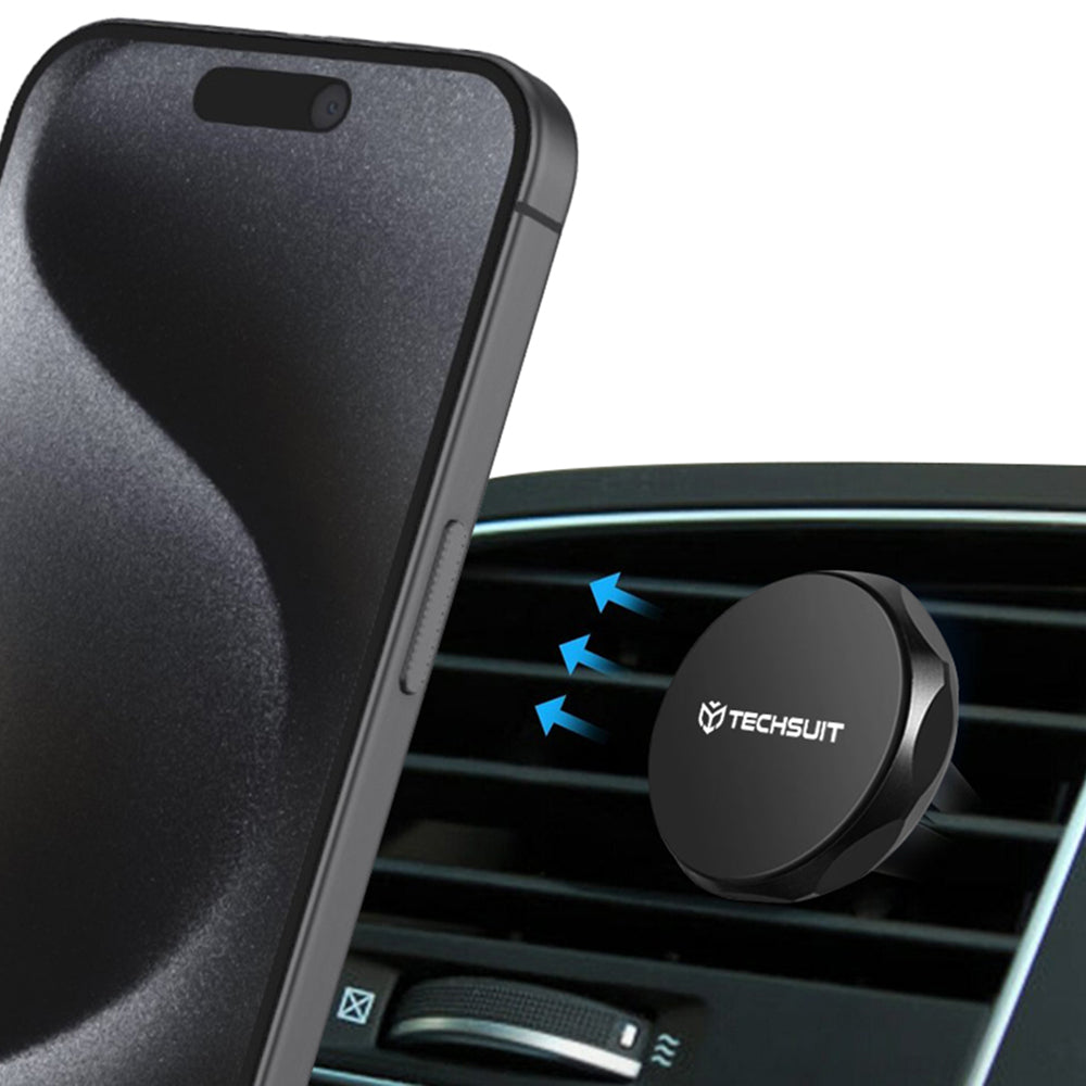Suport Techsuit TinyGrip (S9), for Air Vent, with Metal Plate, Strong Magnet, Universal Compatibility, Negru / Silver