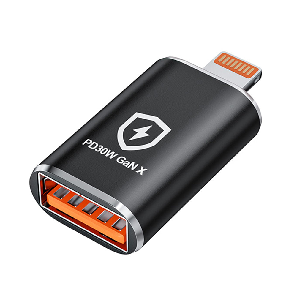 Adaptor Techsuit Premium OTG Adapter HyperPort (A6), USB3.0 to Lightning, PD30W, 5Gbps, GaN, Converter for iPhone, Negru / Orange
