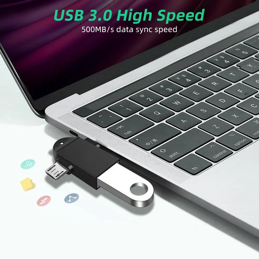 Adaptor Techsuit OTG Adapter TwoVoltX (A16), 3in1, USB to Micro-USB + Type-C, Plug and Play, Aluminum Alloy, Negru