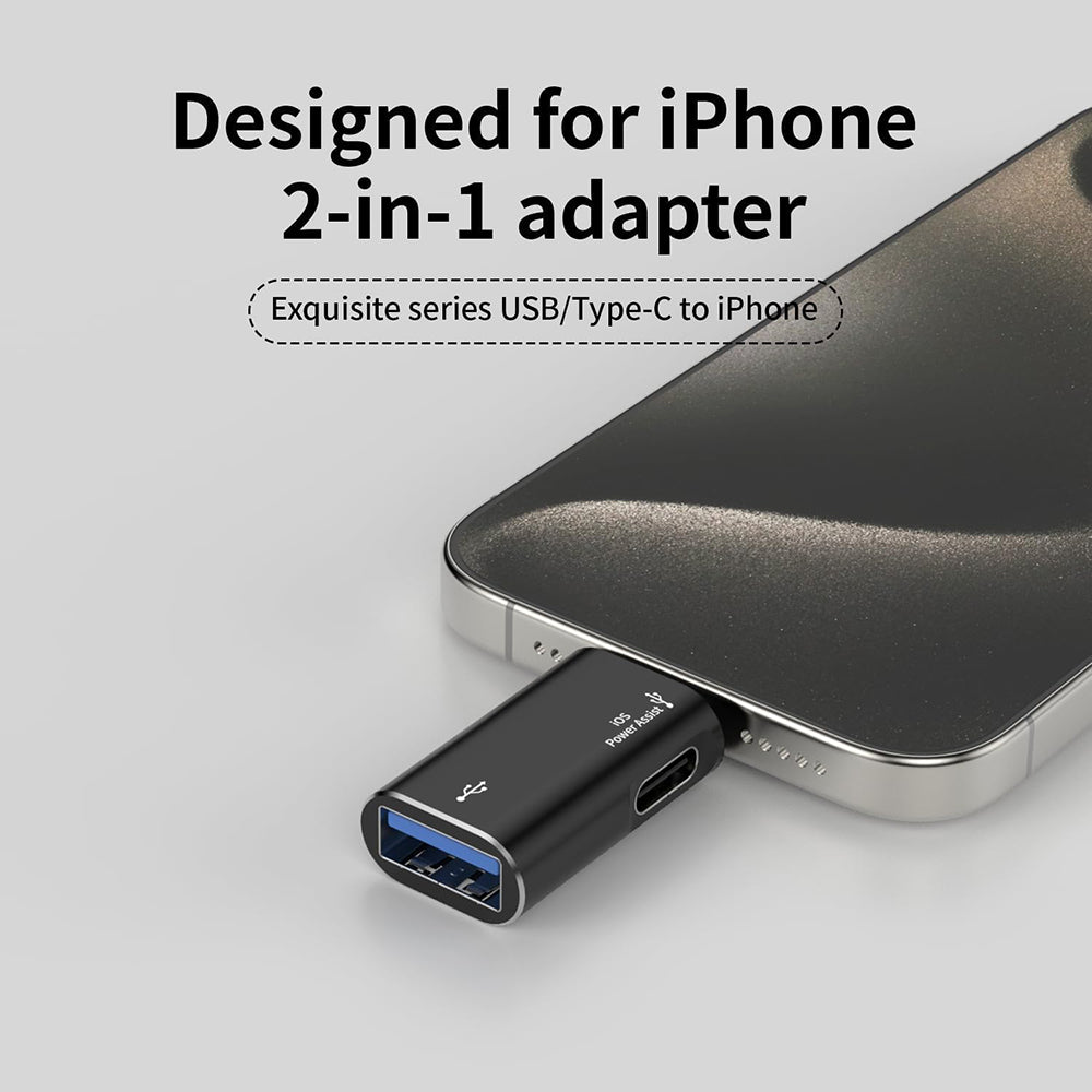 Adaptor Techsuit Premium OTG Adapter AluVoltX (A18), USB to Lightning, Plug and Play, Aluminum Alloy, Fast Data Transfer, Negru