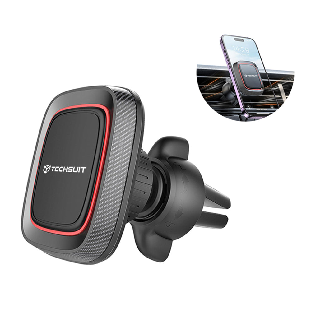 Suport Techsuit MagGrip (S4), Secure Magnetic Grip for Air Vent, 360° Rotation, with Metal Plates, Negru /Red