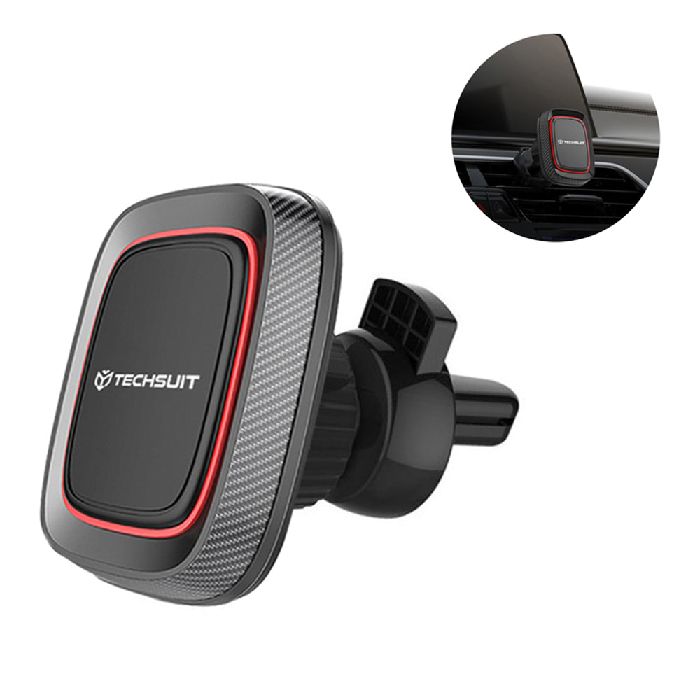 Suport Techsuit MagGrip (S5), Secure Magnetic Grip for Air Vent, Rotation Angle 360°, with Metal Plates, Negru /Red