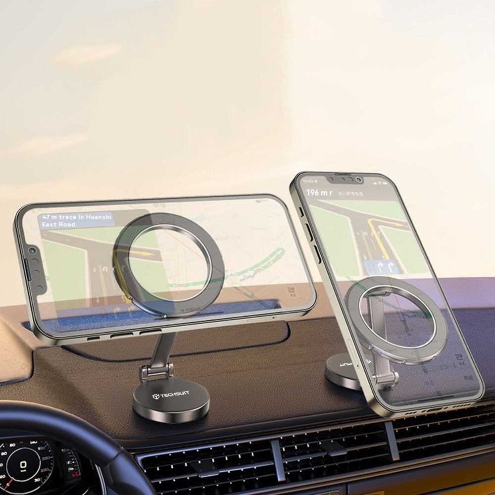 Suport Techsuit TitanMagX (S13), for Dashboard and Desk, MagSafe Compatible, Foldable, Adjustable, 3M Adhesive, Gri