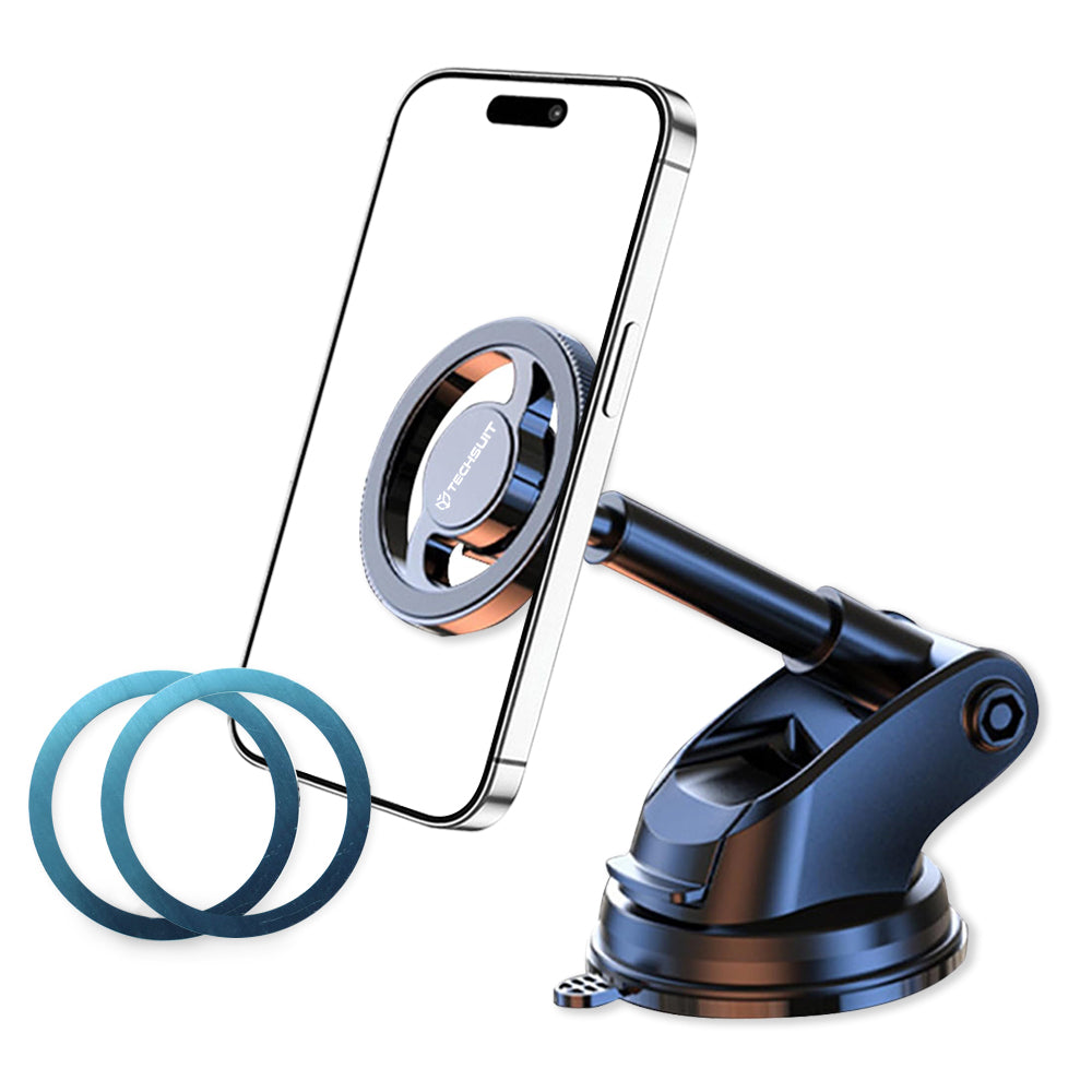Suport Techsuit MagProX (S12), for Dashboard, MagSafe Compatible, 360° Rotation, Suction Cup Mounting Base, Negru