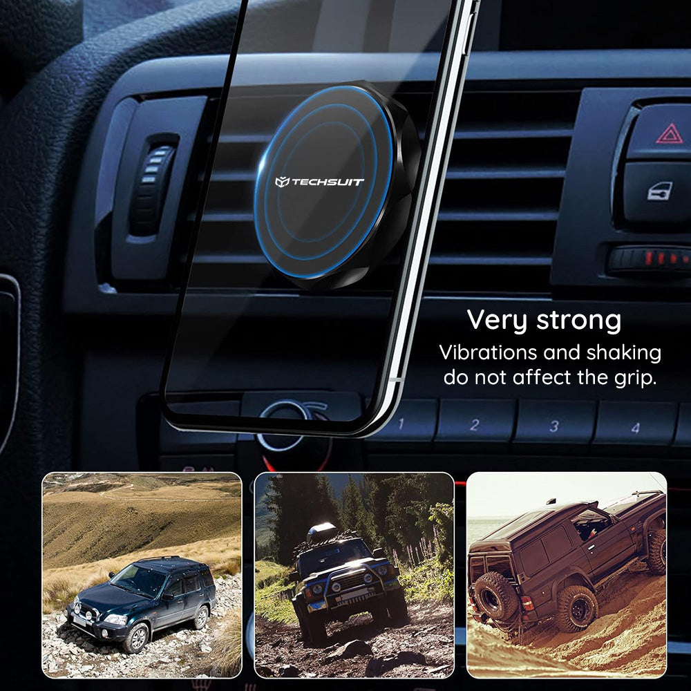 Suport Techsuit TinyGrip (S9), for Air Vent, with Metal Plate, Strong Magnet, Universal Compatibility, Negru / Silver