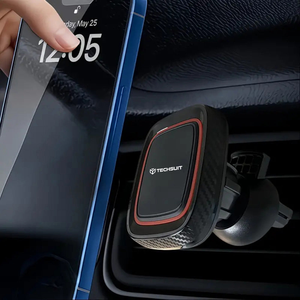 Suport Techsuit MagGrip (S5), Secure Magnetic Grip for Air Vent, Rotation Angle 360°, with Metal Plates, Negru /Red