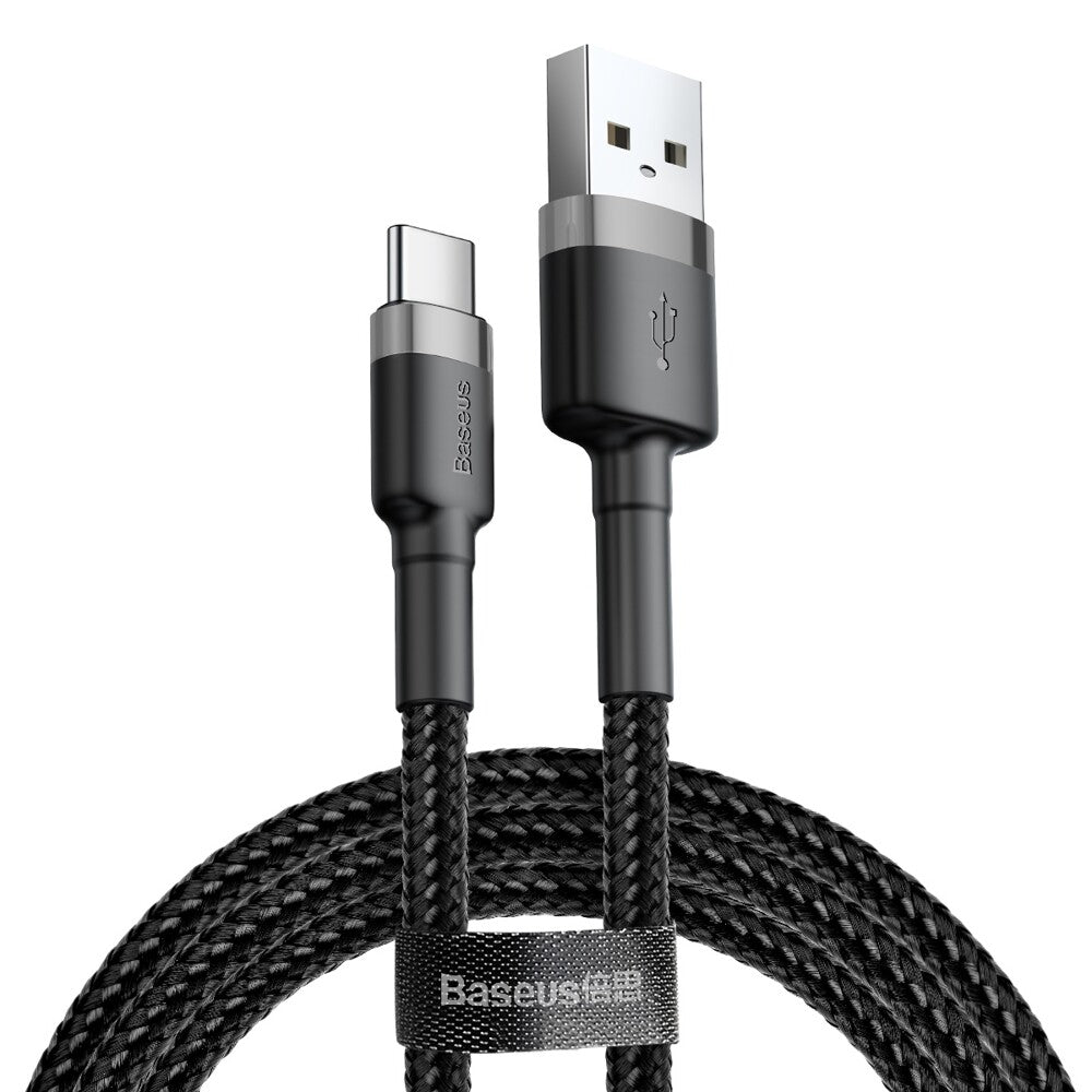 Cablu Baseus Cafule (CATKLF-BG1), USB to Type-C, 3A, 480Mbps, 1m, Gri / Black
