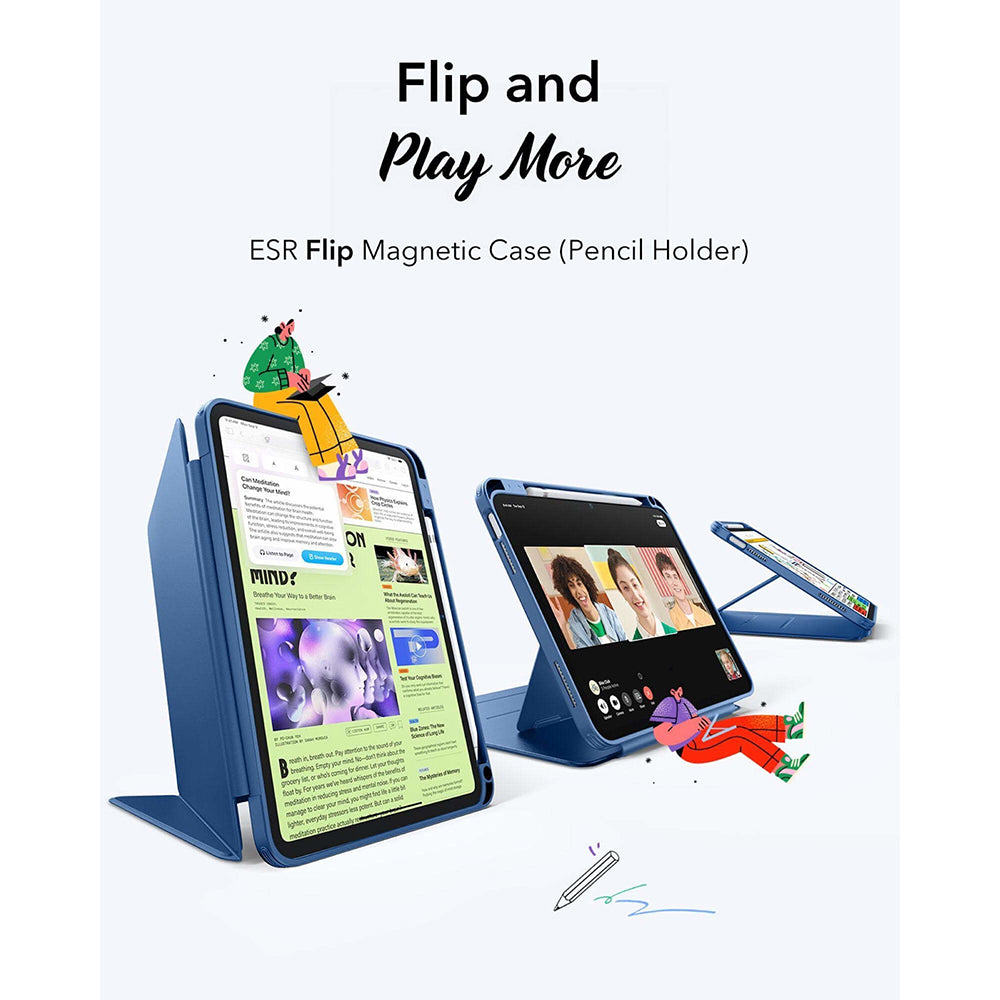 Husa de protectie tableta ESR Flip Hybrid (with Pencil Holder) compatibil cu iPad 10 (2022) 10.9 / 11 (2025) / 12 (2026), Albastru