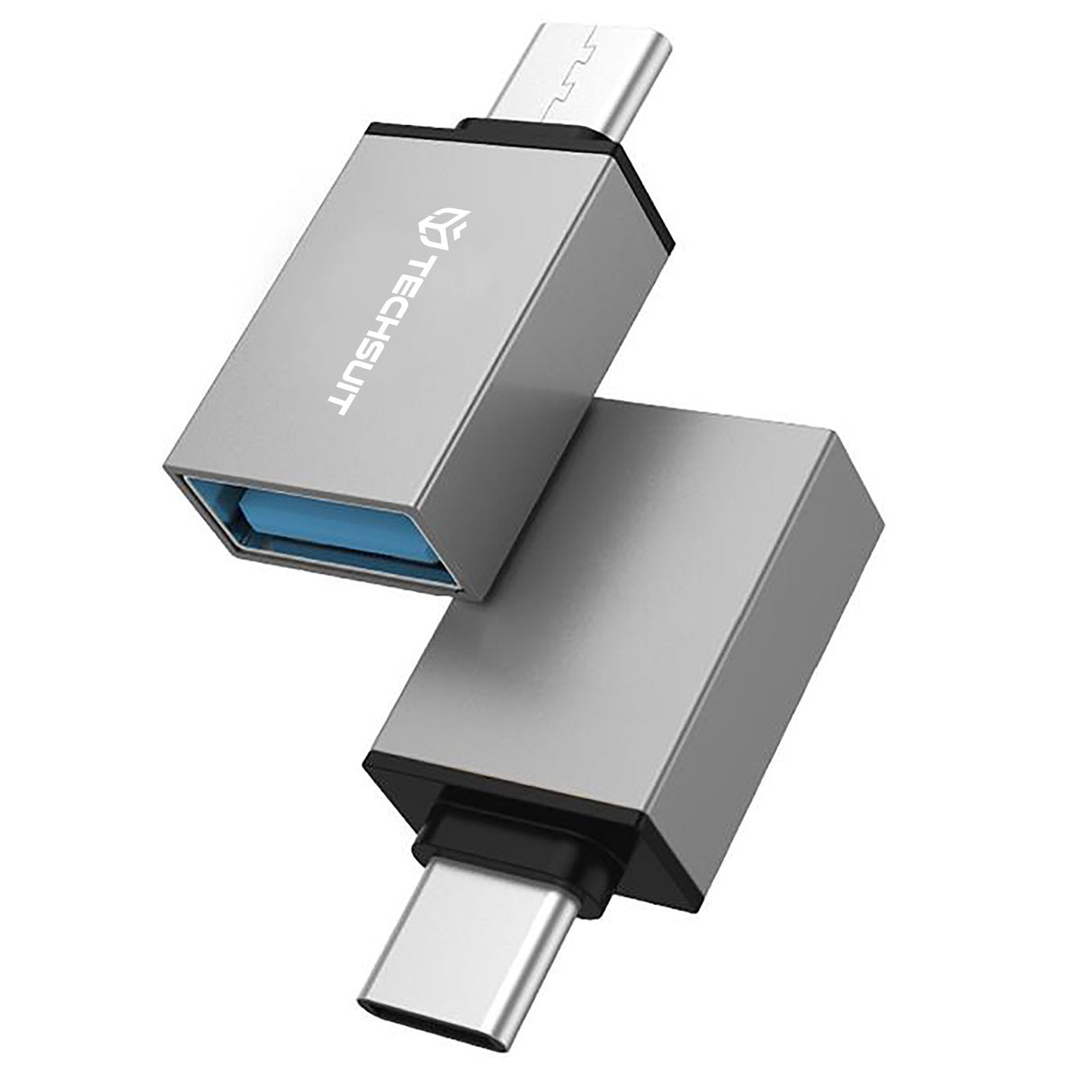 Adaptor Techsuit (set de 2) OTG Adapters DuoVoltX (A13), USB to Type-C, 3A, Plug&Play, Fast Transfer, 5Gbps, Gri