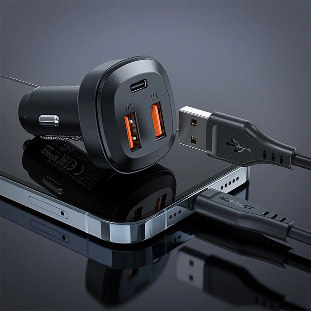 Incarcator Acefast Car (B9), 2x USB, Type-C, Fast Charging, 66W, PD3.0, QC4+, Zinc Alloy, Negru