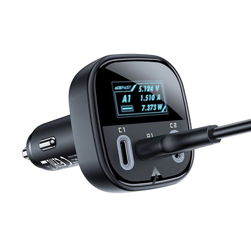 Incarcator Acefast Car (B5), Fast Charging, OLED Digital Display, 2x Type-C, USB, 101W, Zinc Alloy, Negru