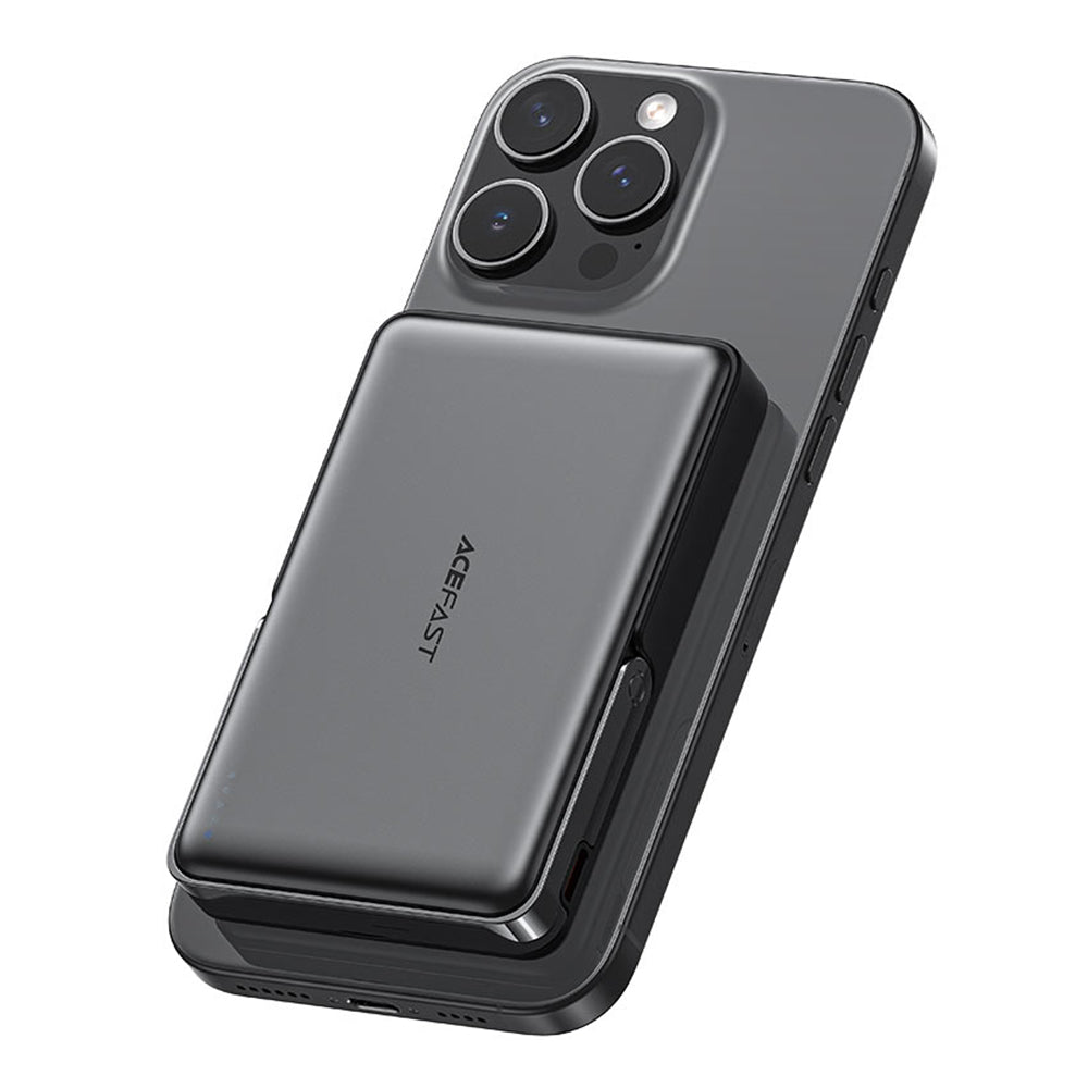 Baterie externa Acefast Magnetic Wireless (M17-10000), Foldable Stand, USB-C Port, 10000mAh, 22.5W, LED Indicator, Negru