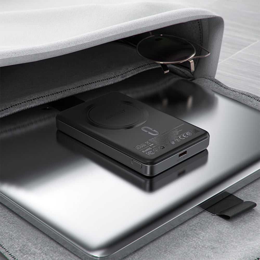 Baterie externa Acefast Magnetic Wireless Ultra-thin (M12-10000), Type-C, 10000mAh, 38.7Wh, PD20W, LED Indicator, Negru