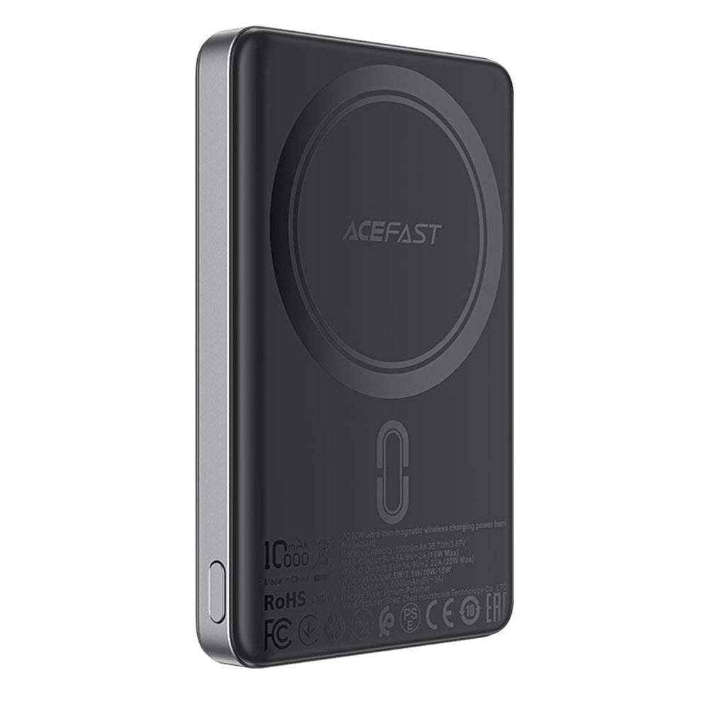 Baterie externa Acefast Magnetic Wireless Ultra-thin (M12-10000), Type-C, 10000mAh, 38.7Wh, PD20W, LED Indicator, Negru