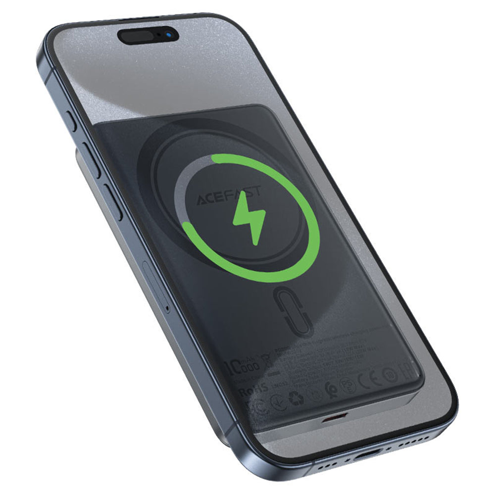 Baterie externa Acefast Magnetic Wireless Ultra-thin (M12-10000), Type-C, 10000mAh, 38.7Wh, PD20W, LED Indicator, Negru
