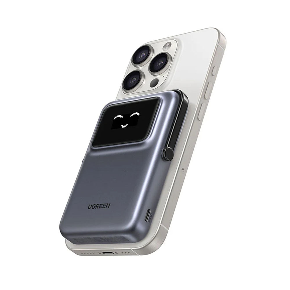 Baterie externa Ugreen Wireless PB764 (45329), MagSafe, Fast Charge, TFT Display, Stand, 10000mAh, USB-C, 20W, Gri Spatial