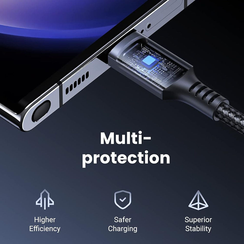 Cablu Ugreen US567 (15373), USB-C to USB-C, 3A, 60W, 1m, Nylon, Negru Gray