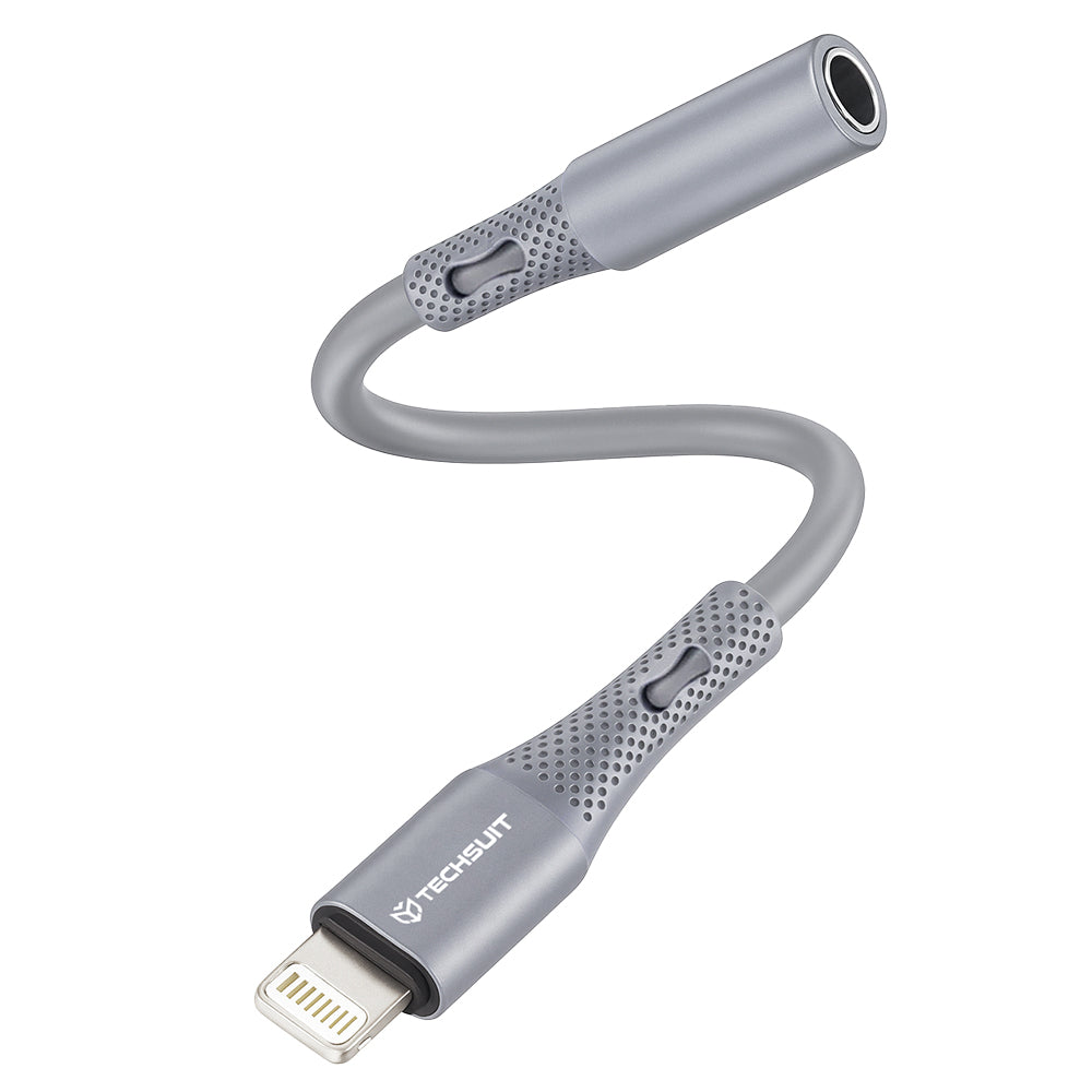 Adaptor Techsuit Premium Cable Adapter SoundFleX (AC2), Lightning to 3.5mm Jack, Hi-Fi Quality, Silica Gel, Gri