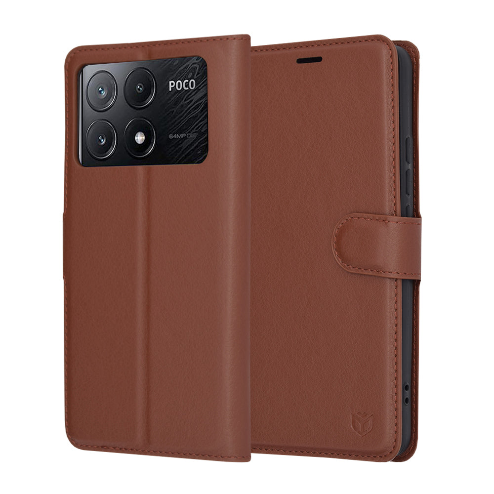 Husa de protectie Techsuit Leather Folio compatibil cu Xiaomi Poco X6 Pro, Maro