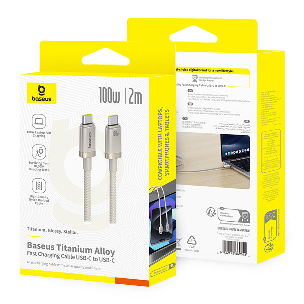 Cablu Baseus Titanium (P10378100G21-01), USB-C to Type-C, 100W, Fast Charging, 480Mbps, 2m, Galaxy Titanium Gold