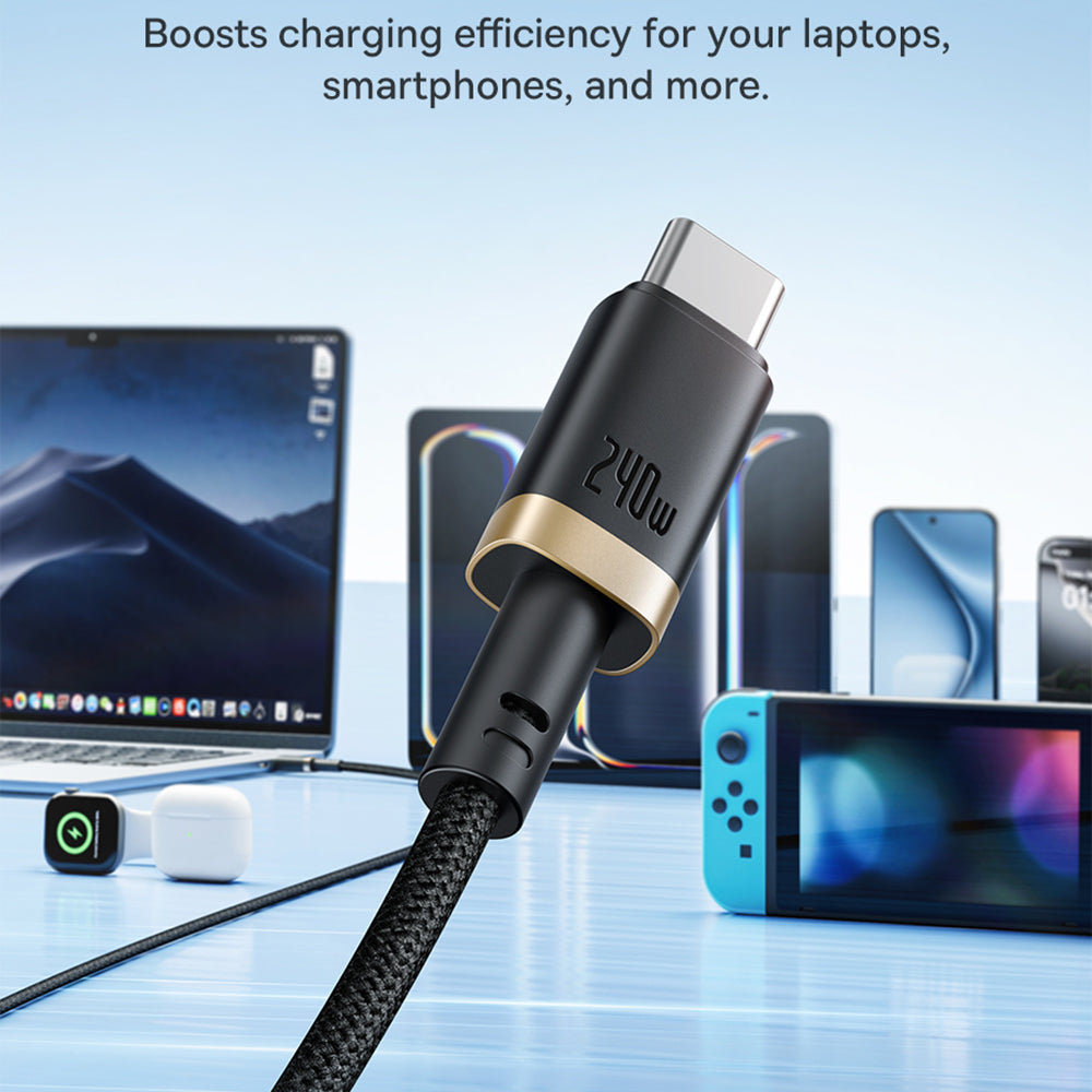 Cablu Baseus Dura Series (P10377803U03-00), for MacBook, Fast Charging, Type-C, PD 240W, 480Mbps, 1m, Auriu / Black