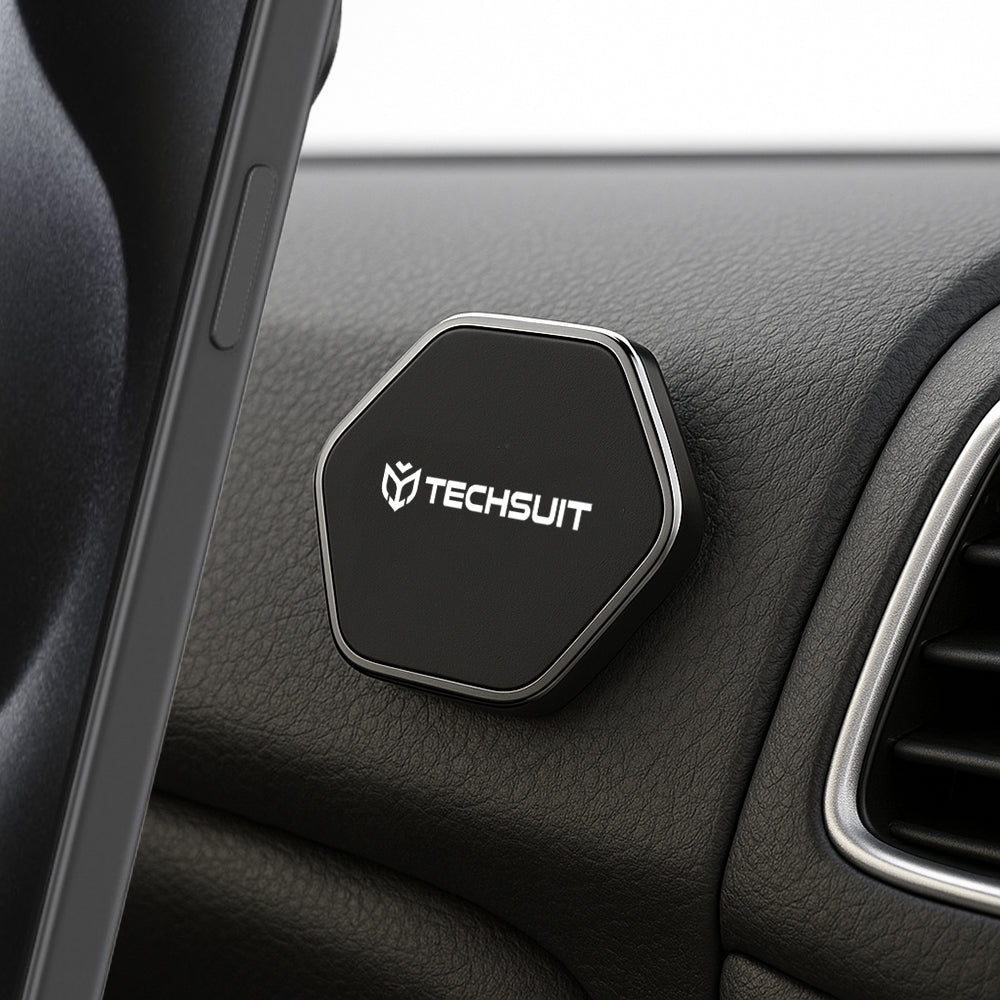 Suport Techsuit Phone Tiny Series (HOLD210-C), Dashboard Magnetic Grip, Multipurpose Use, Hexagonal, 2 Metal Plates, Negru