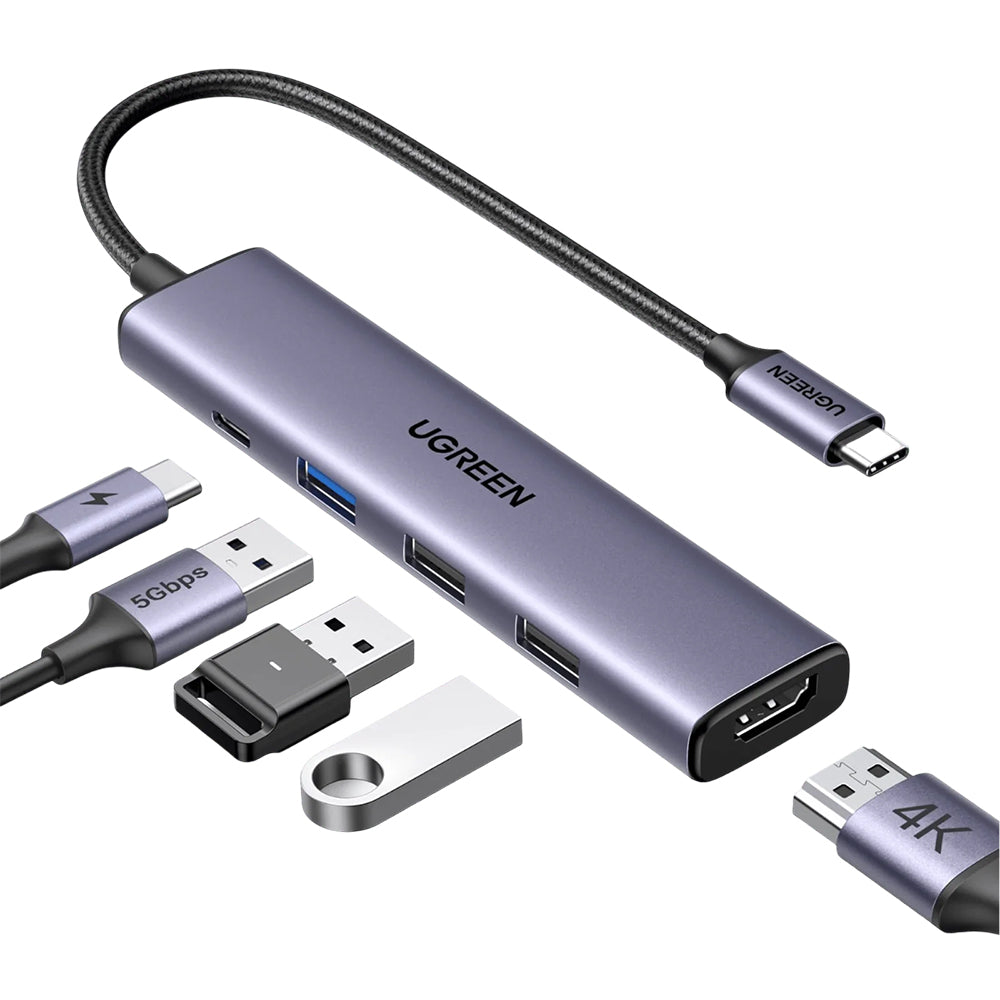 Hub/Dock Ugreen Docking Station CM478 (15495), Type-C to USB3.0, 2x USB2.0, HDMI 4K@30Hz, Type-C PD100W, 5Gbps, Ultra-Thin, Gri