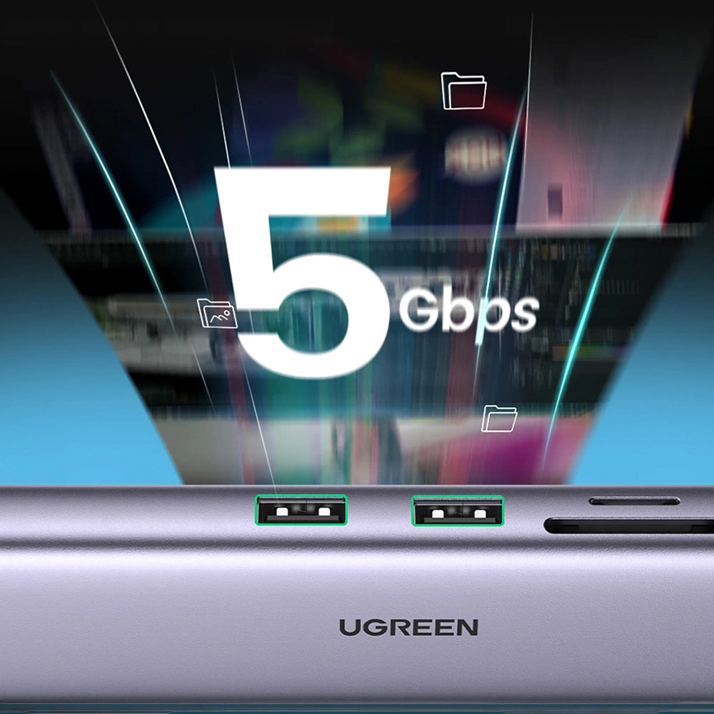 Hub/Dock Ugreen Docking Station CM512 (90568), Type-C to Type-C, 2x USB, HDMI 4K@30Hz, RJ45, SD/TF Card, 5Gbps, PD100W, Gri