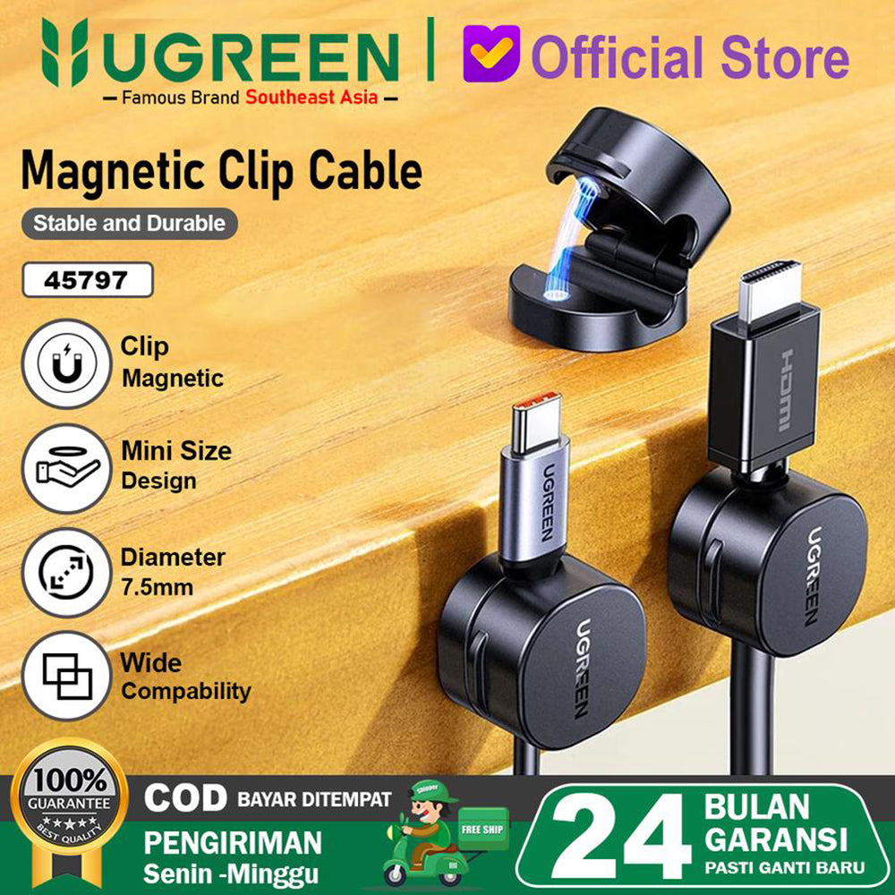 Suport Ugreen (set de 3) Cable Organizer LP886 (45797), Magnetic, 1x Holder Clip, for Desk, Negru