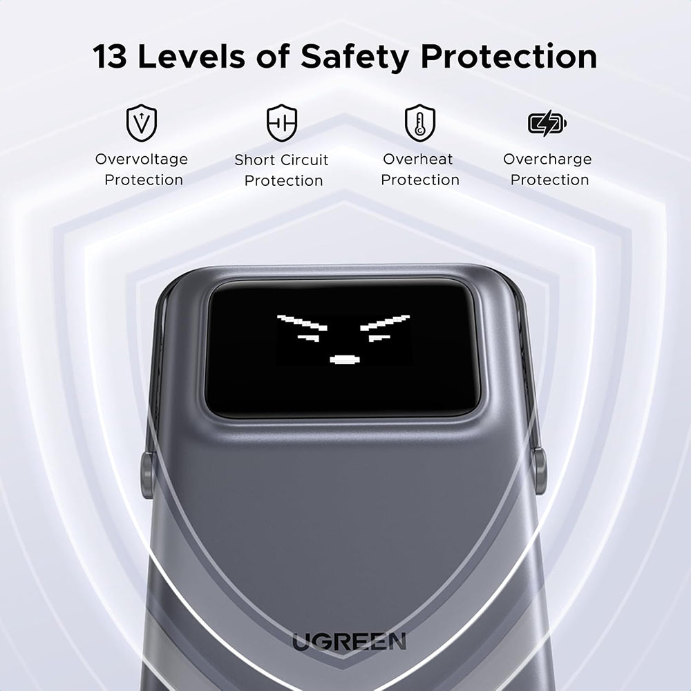 Baterie externa Ugreen Wireless PB764 (45329), MagSafe, Fast Charge, TFT Display, Stand, 10000mAh, USB-C, 20W, Gri Spatial