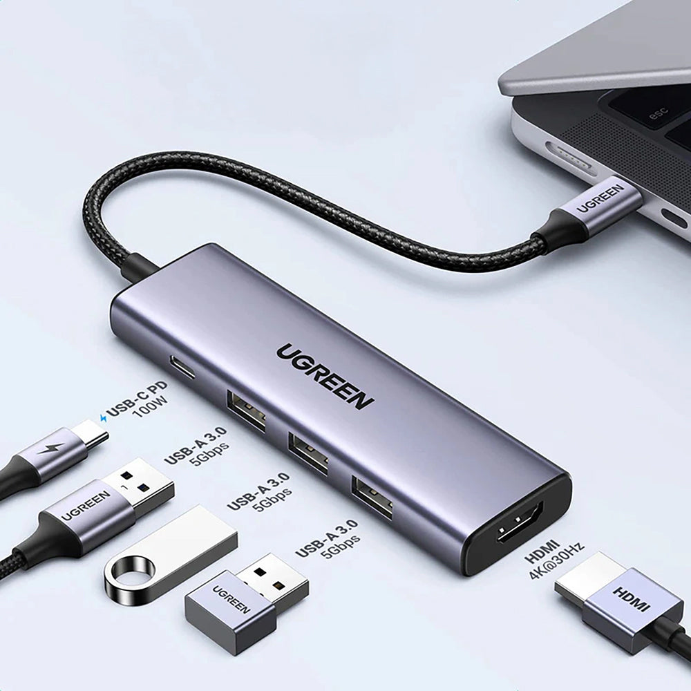 Hub/Dock Ugreen Docking Station CM511 (15597), Fast Charge, Type-C to 3x USB, Type-C PD100W, HDMI 4K@60Hz, 5Gbps, Plug&Play, Gri