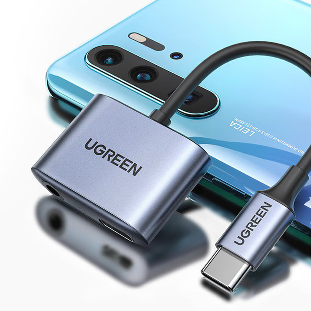 Adaptor Ugreen Audio Adapter CM231 (60164), Type-C to Jack 3.5mm, USB-C, Stereo, Line Control, Microphone Input, PD30W, Gri