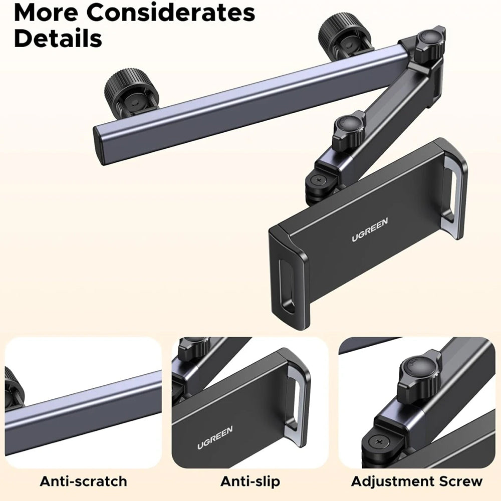 Suport Ugreen LP904 (55443), for Headrest, Dual Telescopic Arm, 360° Rotation, for Phone, Tablet up to 9.84", Negru