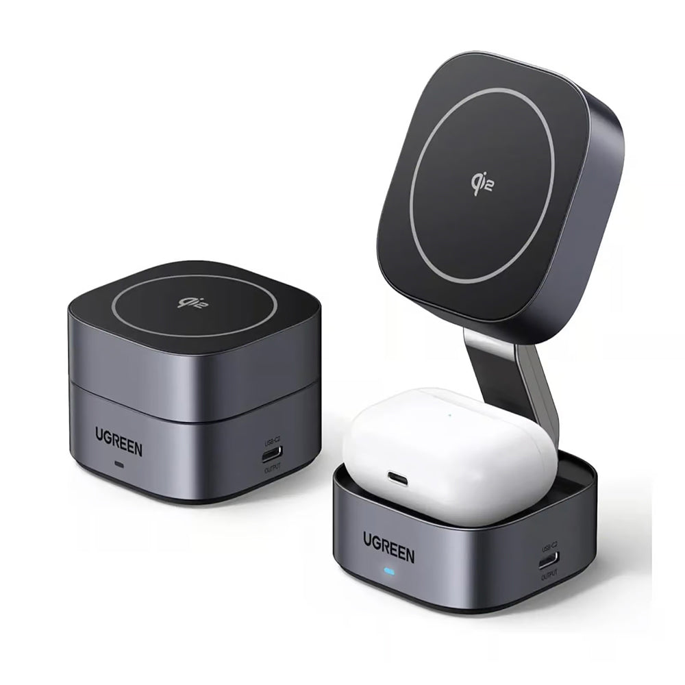 Incarcator Ugreen Wireless Charging Station W702 (35316), with Cable, MagSafe, for iPhone, AirPods, USB-C, Foldable, 15W, 1m, Negru