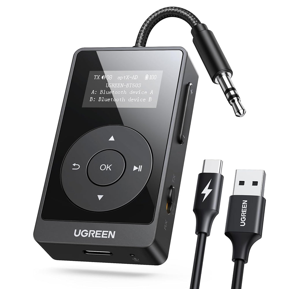 Gadget Ugreen Transmitter Audio Adapter BT503 (45492), Type-C, Jack 3.5mm, Bluetooth 5.3, Hi-Res, OLED Display, 300mAh, Negru