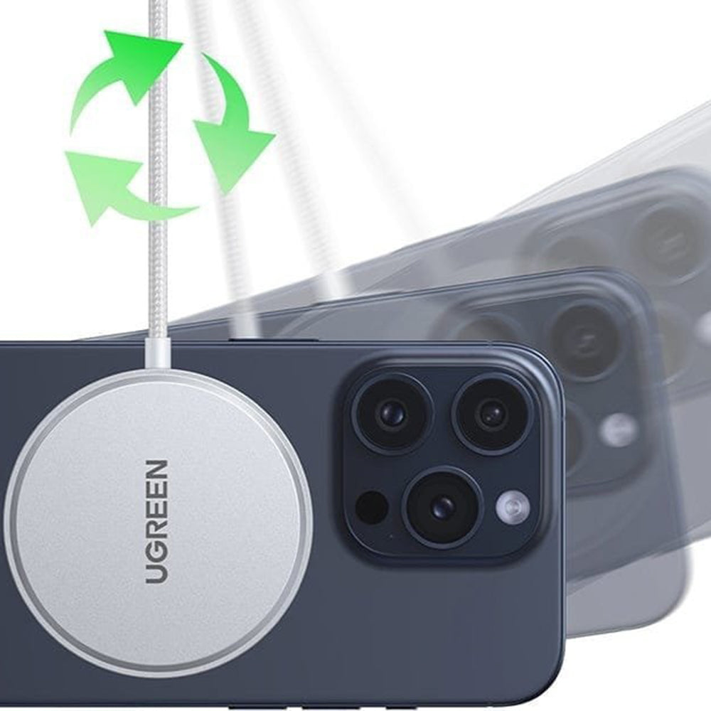 Incarcator Ugreen Magnetic Wireless W703 (35565), Fast Charge, Universal, USB-C, Qi2, 15W, 5V/3A, Type-C Cable, 1.5m, Alb