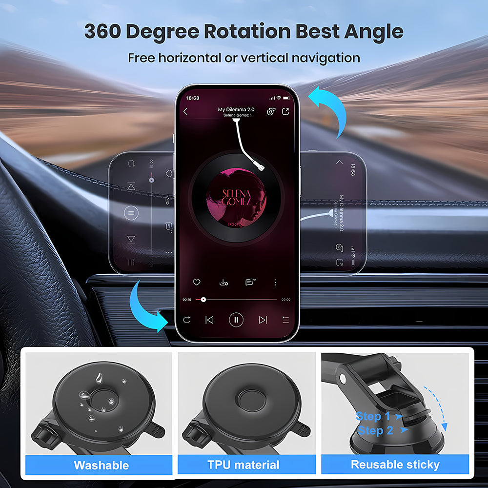 Suport Techsuit MagProX (S12), for Dashboard, MagSafe Compatible, 360° Rotation, Suction Cup Mounting Base, Negru