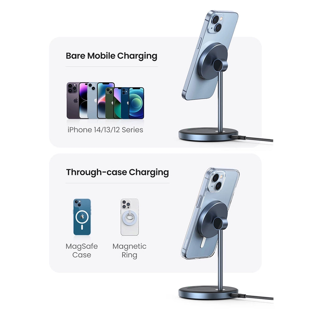 Incarcator Ugreen Wireless Charging Station CD317 (90668), 2in1, for iPhone and Airpods, Type-C, N52 Magnet, Qi, 20W, Negru