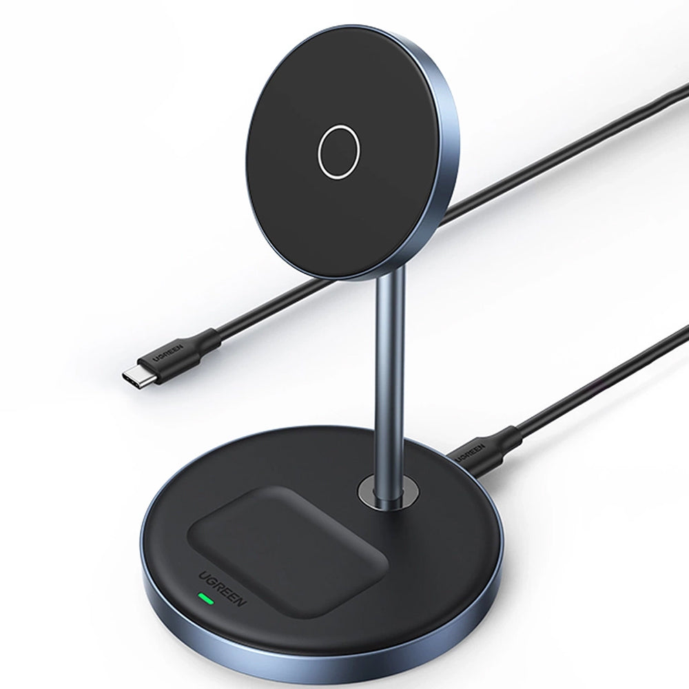 Incarcator Ugreen Wireless Charging Station CD317 (90668), 2in1, for iPhone and Airpods, Type-C, N52 Magnet, Qi, 20W, Negru