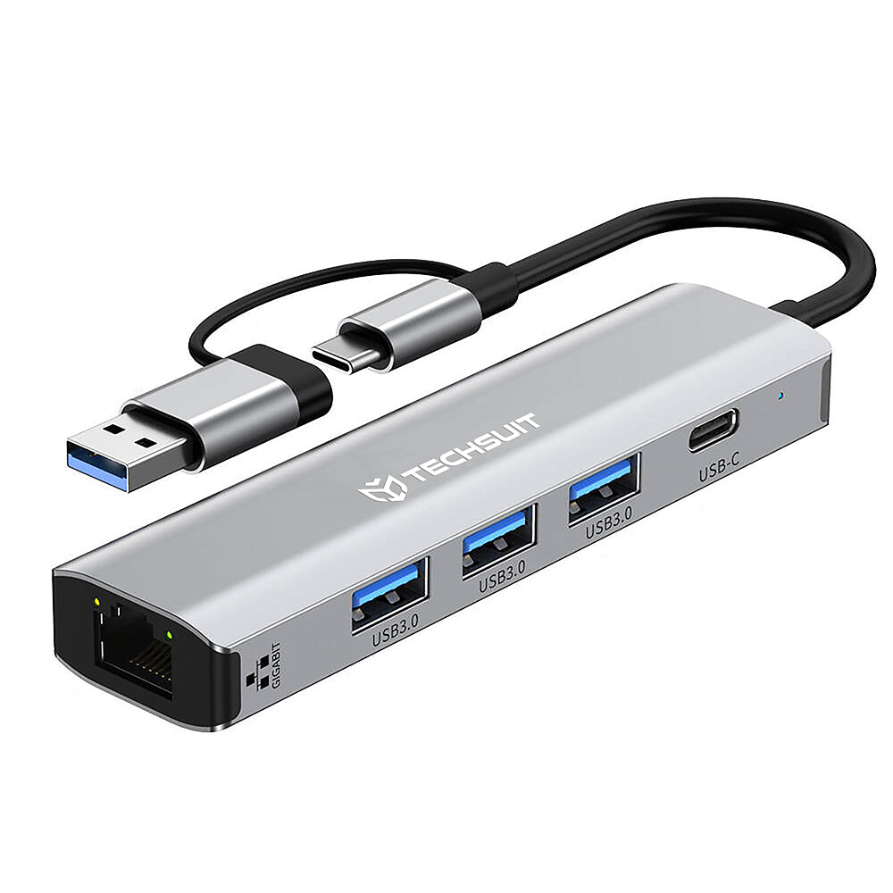 Hub/Dock Techsuit Docking Station BoostNetLink 5in2 (H3), USB, Type-C to 3x USB, 1x USB-C, Ethernet RJ45, 1000Mbps, Gri