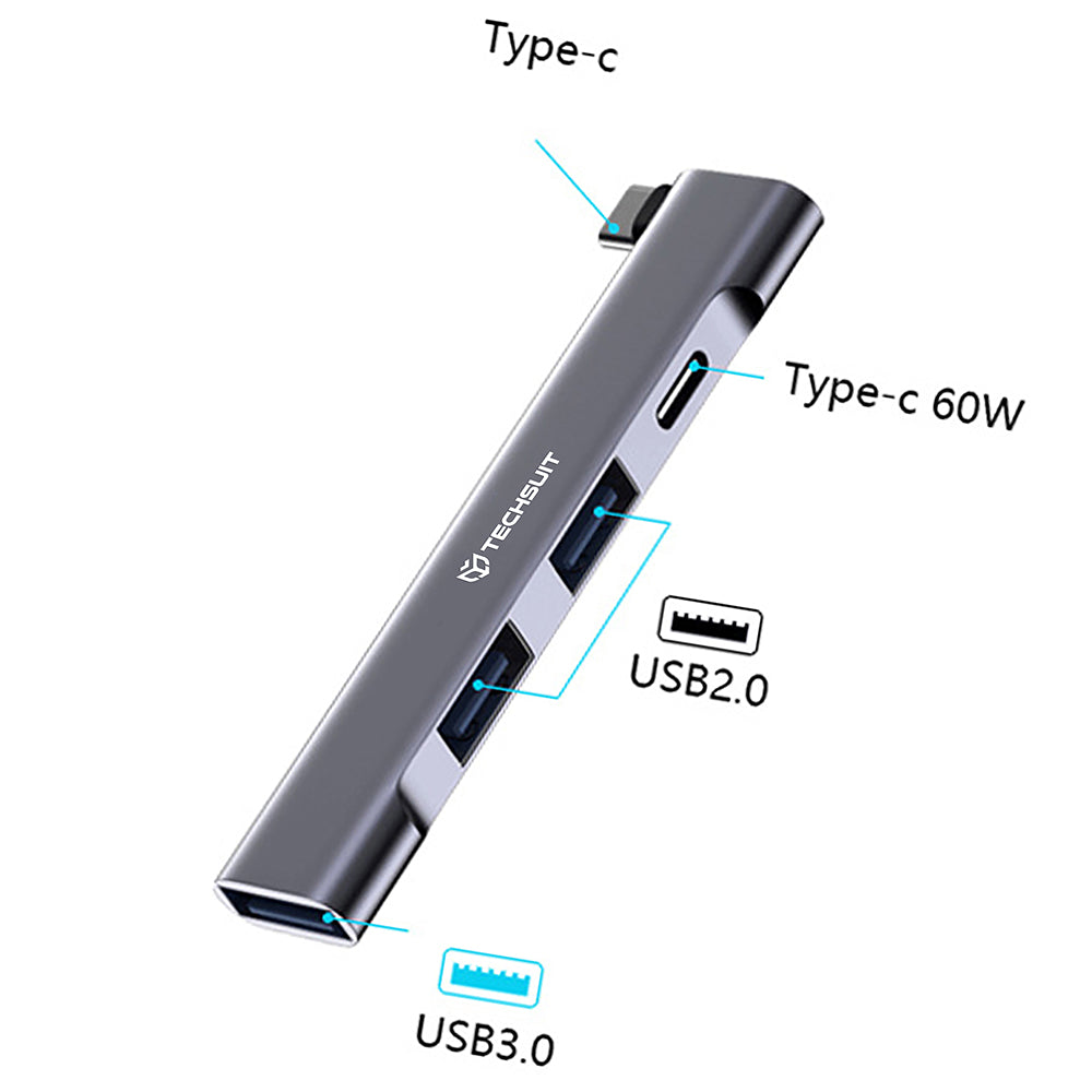 Hub/Dock Techsuit Docking Station ZenithDock 4 in 1 (H12), USB-C to 2x USB 2.0, 1x USB 3.0, 1x Type-C, 60W, Gri