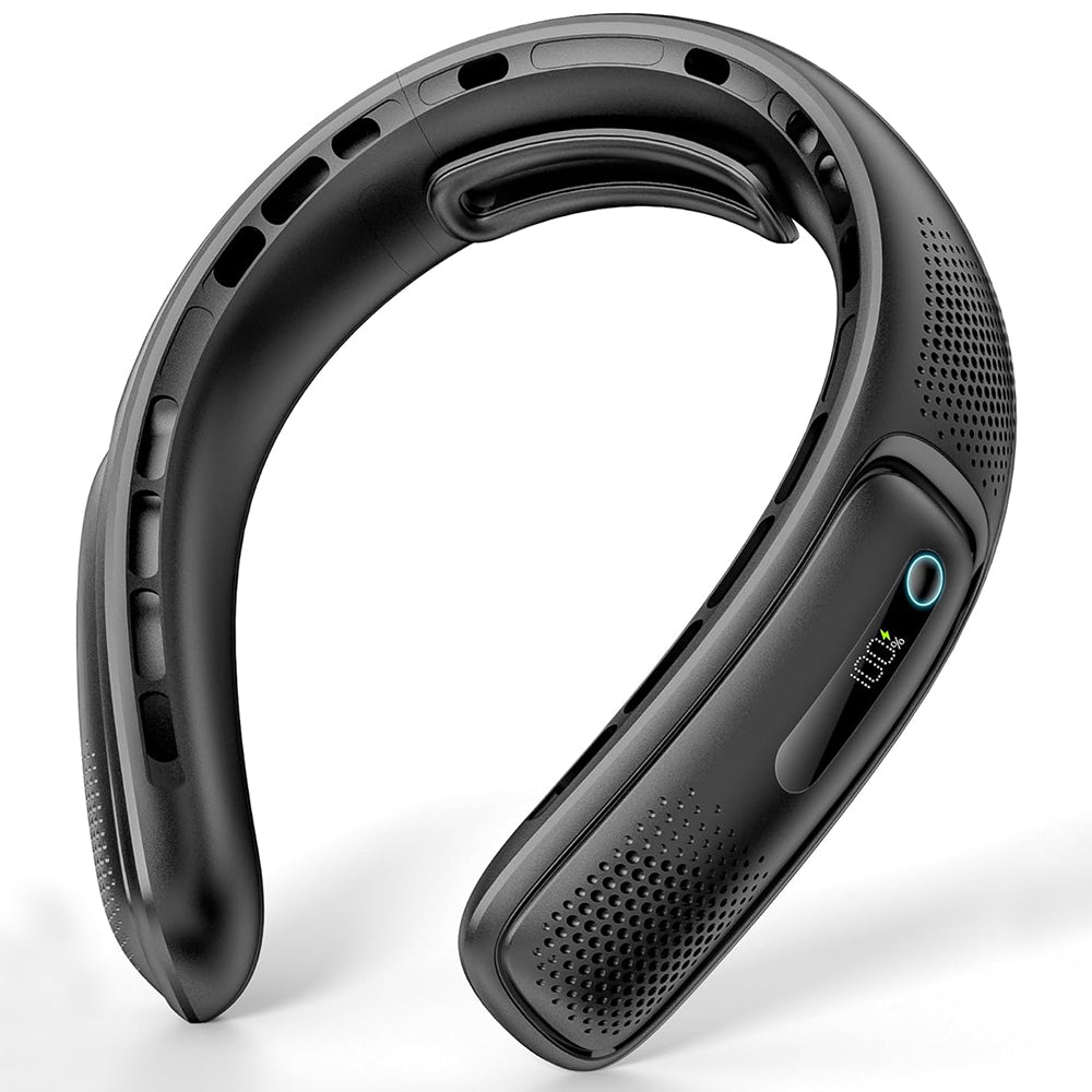Techsuit Neck Fan (S11), Portable, Silicone Support, 4x Airflow, Digital Display, 4000mAh, 4800RPM, Negru