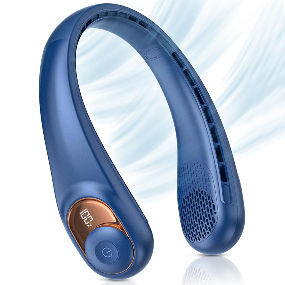 Techsuit Neck Fan (S9), Portable, with Digital Display, 3 Wind Speeds, 5200mAh, 5800RPM, Albastru