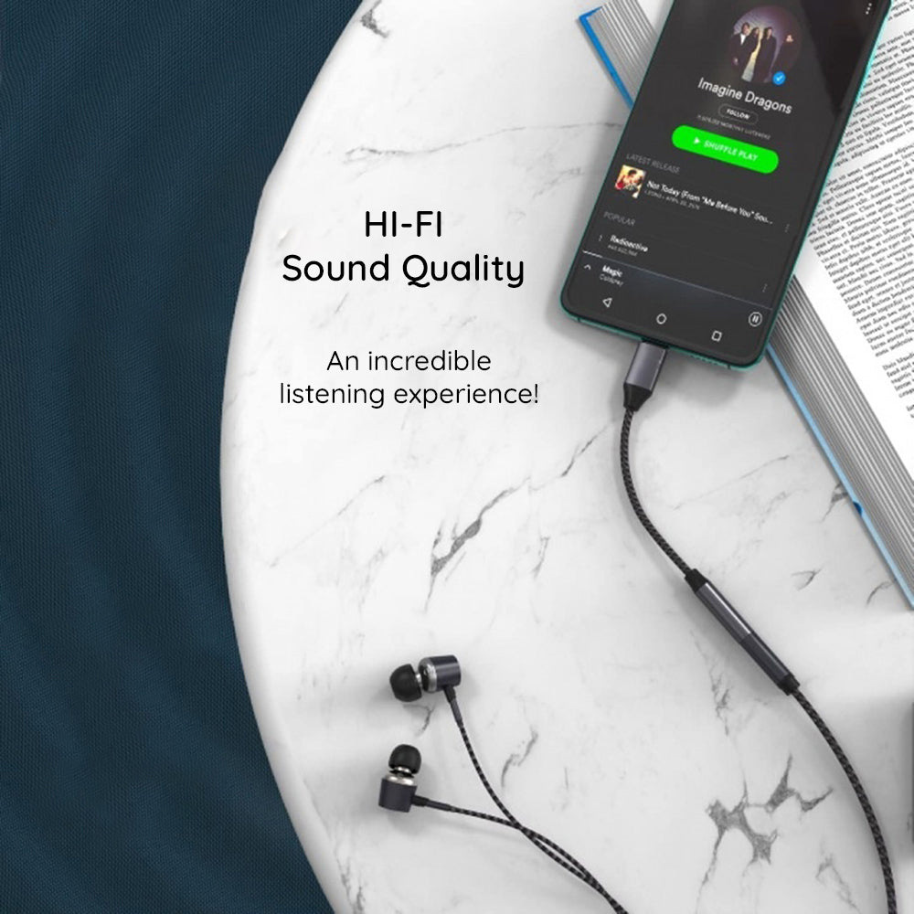 Adaptor Techsuit Premium Cable Adapter MusicDoX (AC8), Type-C to Jack, Hi-Fi Sound, DAC Chip, 3A, 0.1m, Gri
