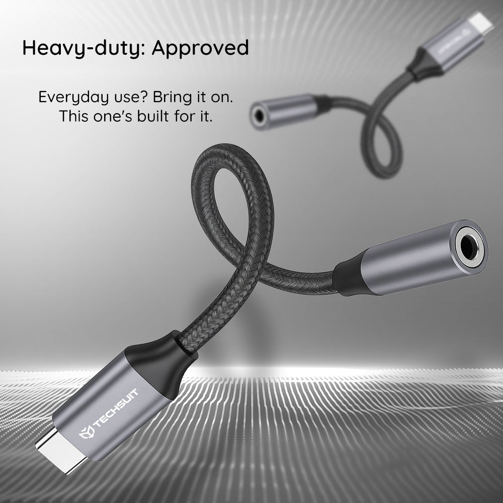 Adaptor Techsuit (set de 2) Premium Cable Adapter FuseXound (AC12), Type-C to 3.5mm Jack, 3A, DAC Chip, Plug and Play, Braid, Gri