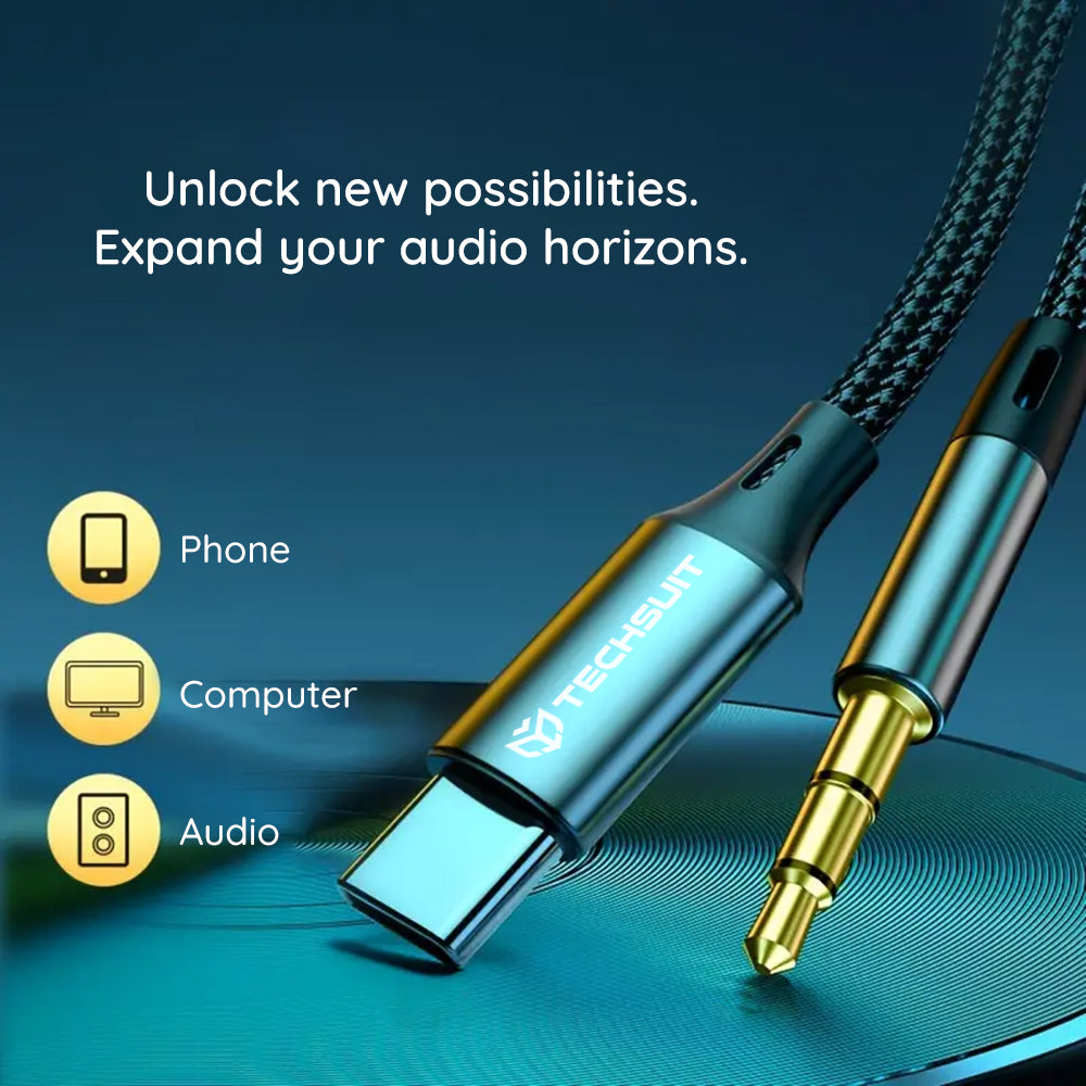 Adaptor Techsuit Premium Cable Adapter FuseXound (AC11), Type-C to 3.5mm Jack, Hi-Fi Quality, DAC Chip, PVC, 0.5m, Gri