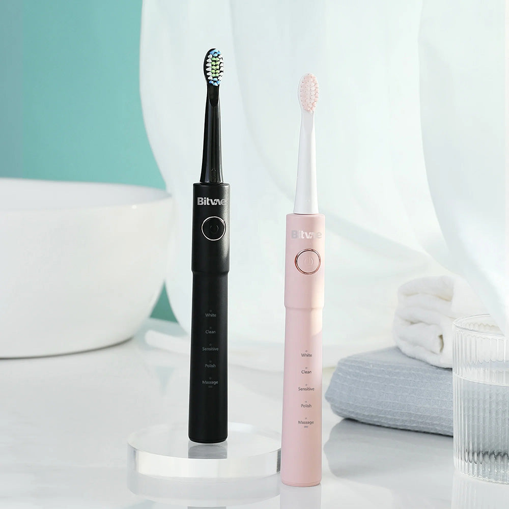Bitvae Electric Toothbrush (E11), Ultrasonic, 8 Heads, Travel Case, White/Clean/Sensitive/Polish/Massage Modes, Roz