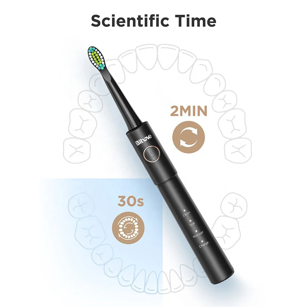 Bitvae Electric Toothbrush (E11), Ultrasonic, 8 Heads, Travel Case, White/Clean/Sensitive/Polish/Massage Modes, Roz